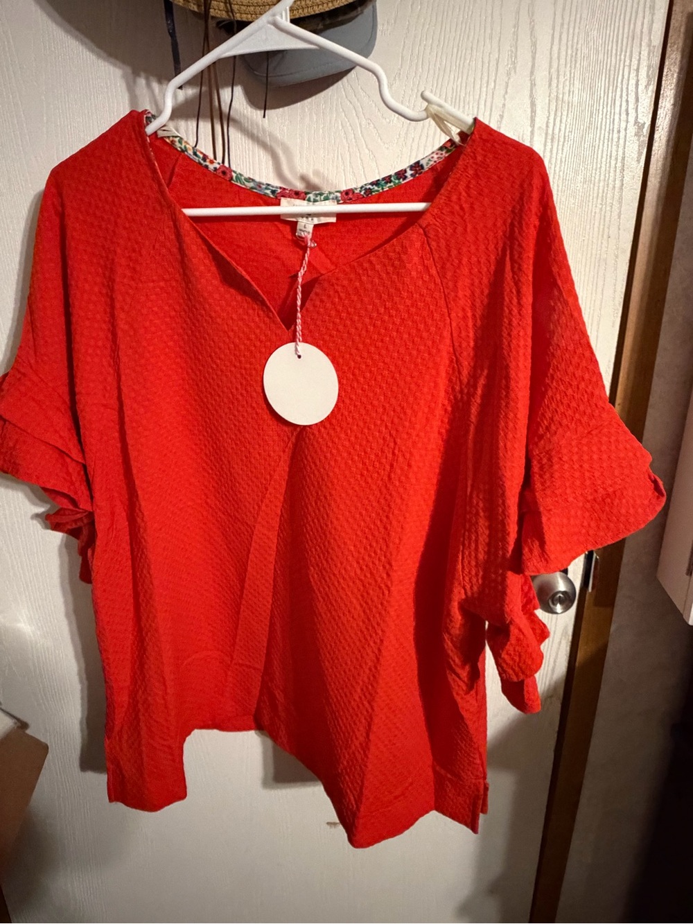 NWT Umgee Orange Textured Ruffle Tiered Sleeve Top Large